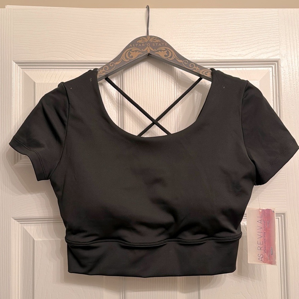 AS Revival Black Cropped Workout Too with Built in Bra